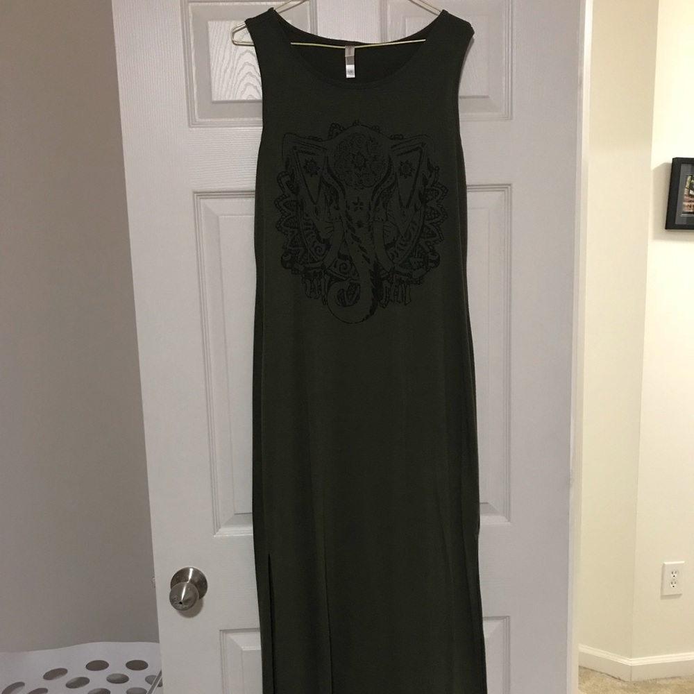 WORN twice—Olive Green Elephant Maxi Dress